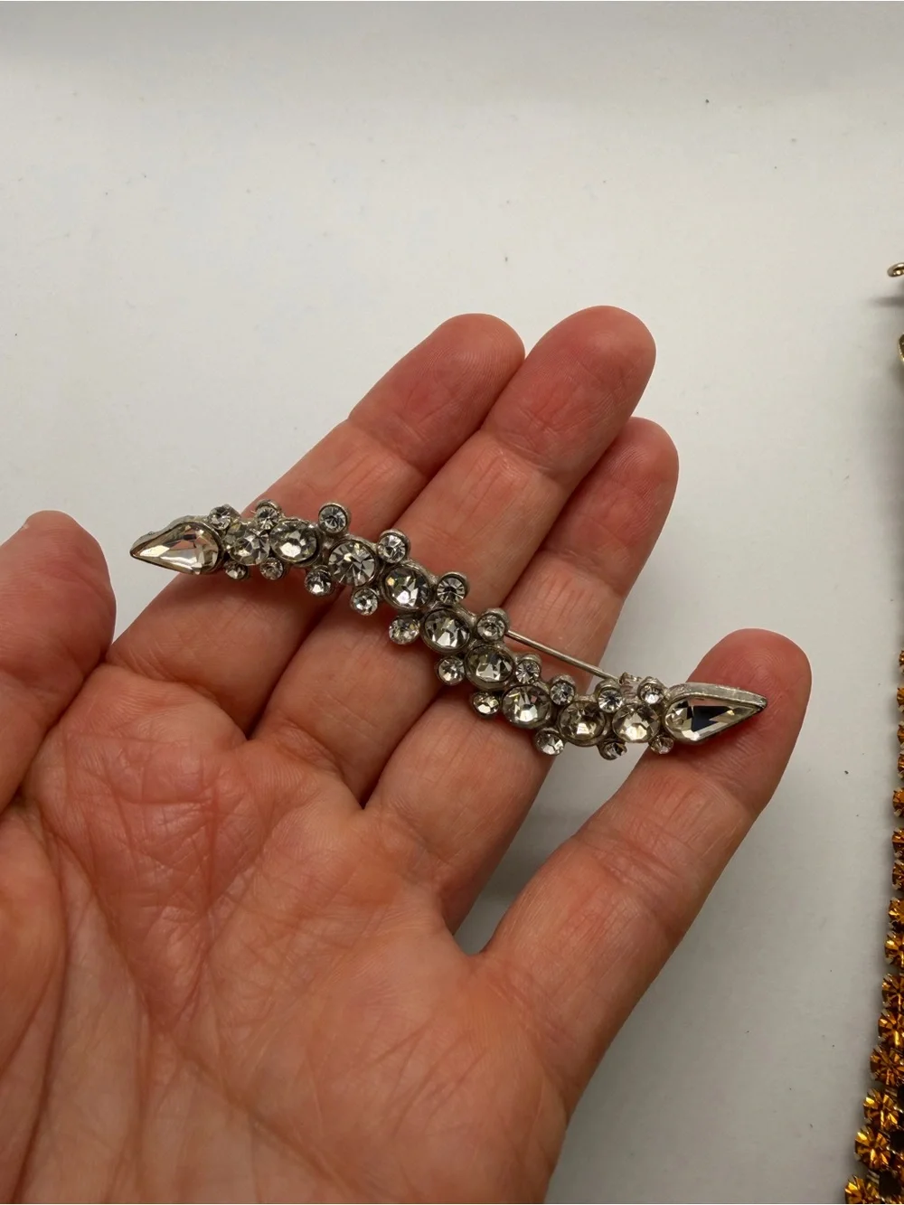 Vintage Crystal Barrette Hair Clip - Clear Rhinestone Accent